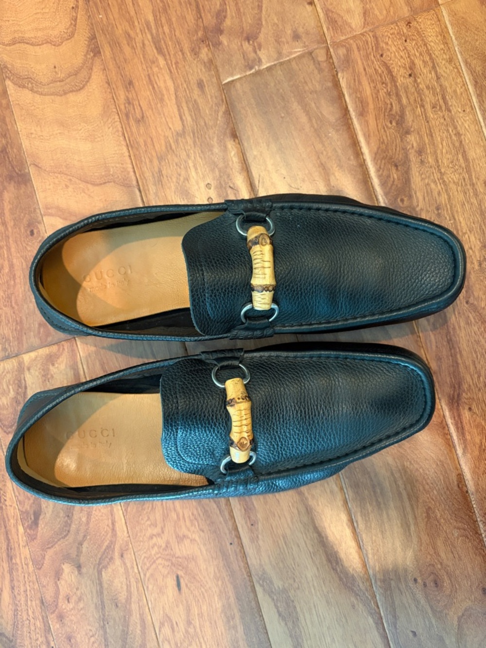 Authentic Gucci Mens Web Bamboo Horse-Bit Driving Loafer Black Leather Size 11.5 - Picture 3 of 12
